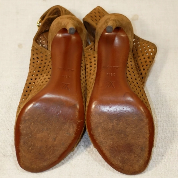 1000$ LOUIS VUITTON LV brown perforated suede open toe heels shoes 38.5 us8.5 - Picture 5 of 8